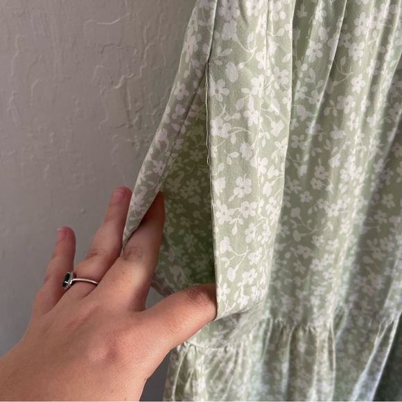 J Crew Green Floral Puff Sleeve Tiered Midi Dress Cottagecore Womens Size Small - Picture 7 of 10